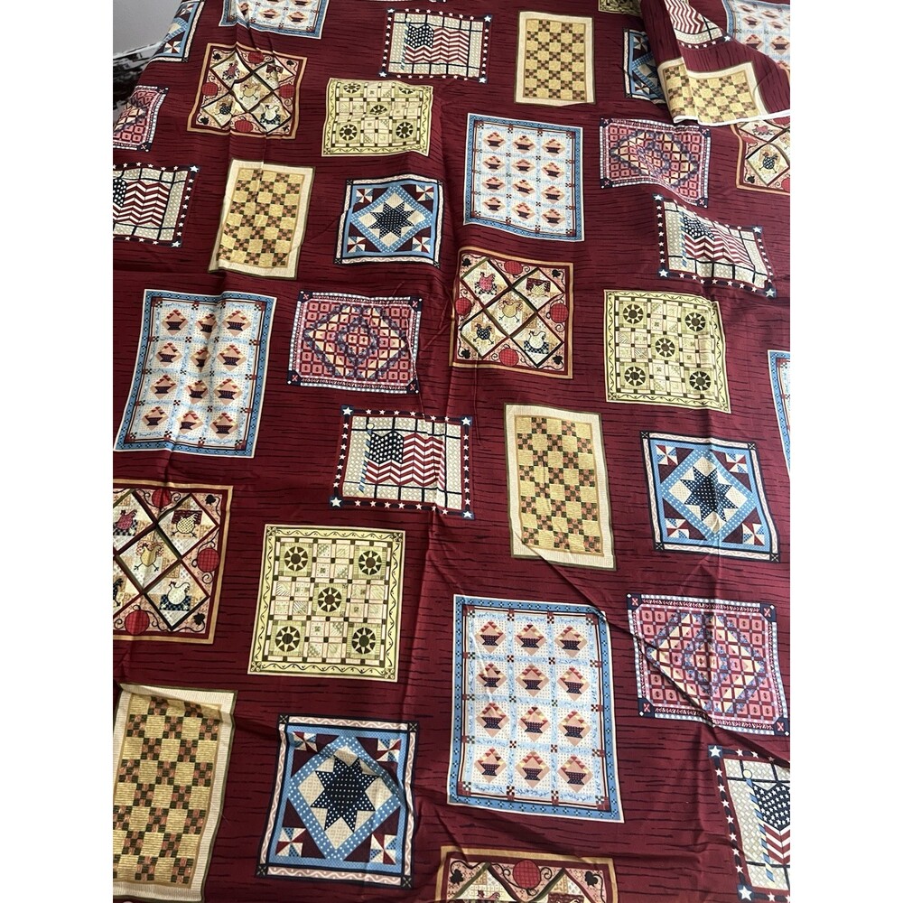 Cotton Fabric - Robert Kaufman "Yesteryear" Barn Quilt Print on Maroon - 5 Yds